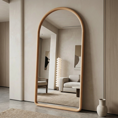 Arched Full Length Mirror – Natural Beech Wood Frame, Modern Elegance Home Decor