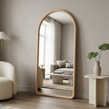 Arched Full Length Mirror – Natural Beech Wood Frame, Modern Elegance Home Decor