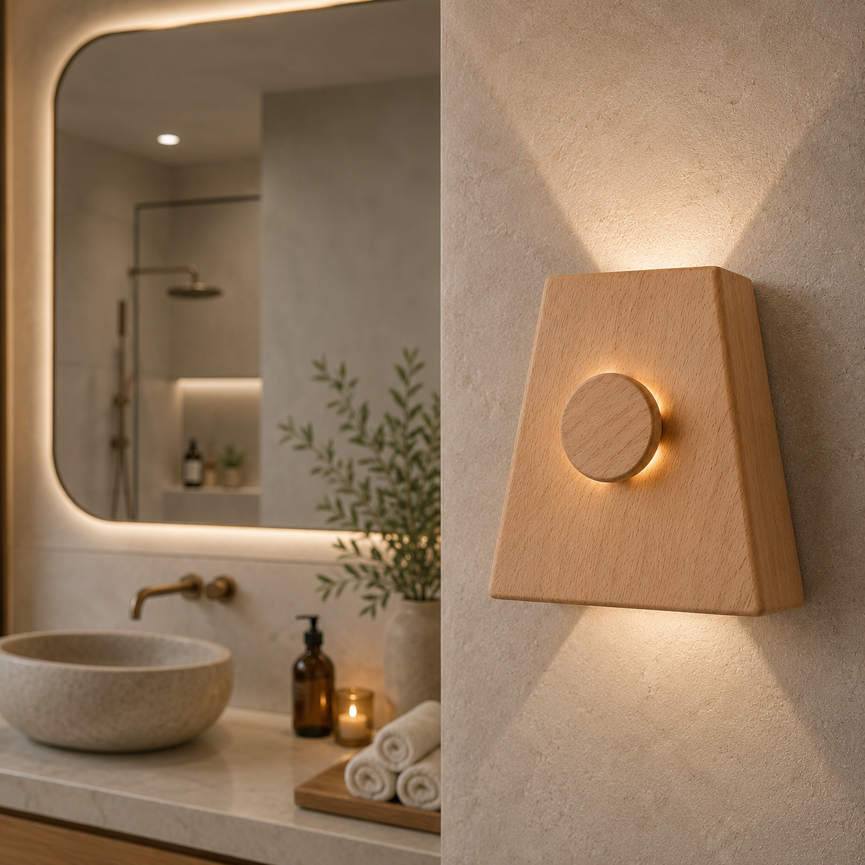 Wooden LED Wall Sconce, Modern Wood Wall Light, Handmade Wall Lamp, Minimalist Bathroom Bedroom Hallway Lighting