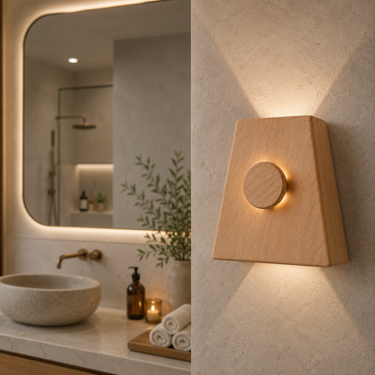 Wooden LED Wall Sconce, Modern Wood Wall Light, Handmade Wall Lamp, Minimalist Bathroom Bedroom Hallway Lighting