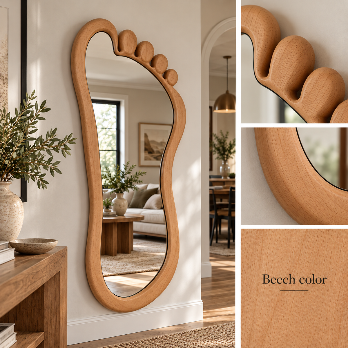 Footprint Wall Mirror, Solid Linden Wood Frame, Full Length Mirror