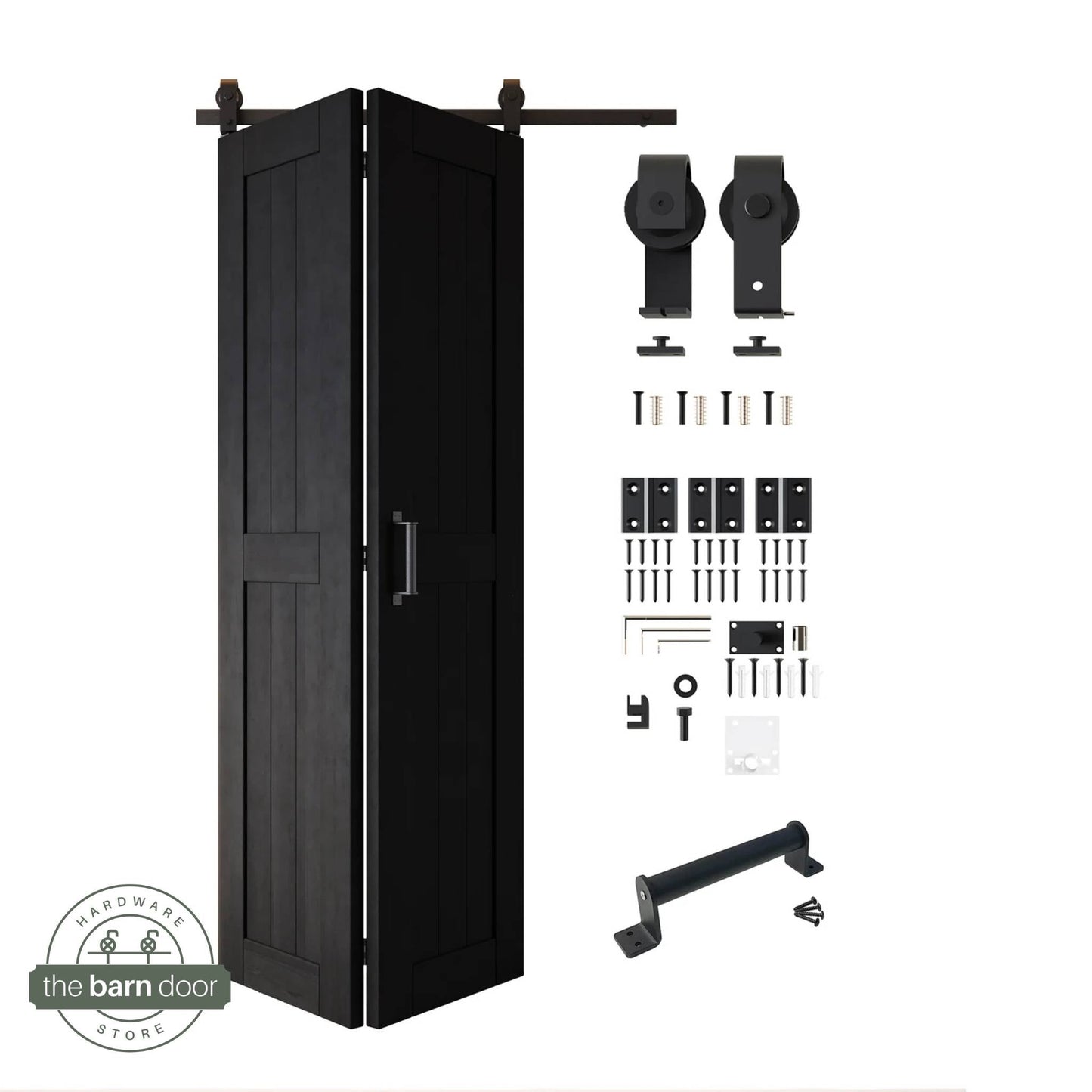 2-Door Bifold Barn Door Kit - Black Hardware with Folding Panels for Space-Saving Closets