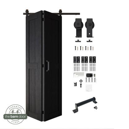 2-Door Bifold Barn Door Kit - Black Hardware with Folding Panels for Space-Saving Closets