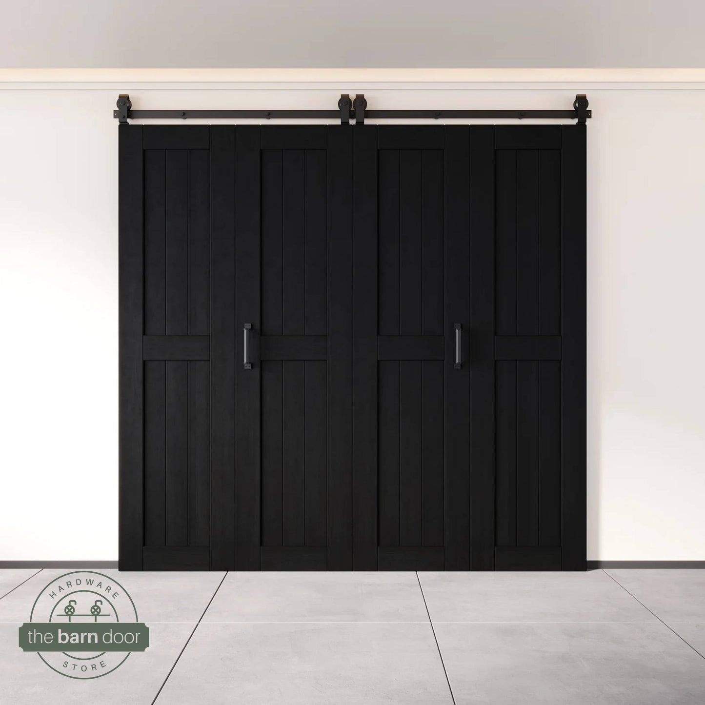 Biparting Bifold Barn Door Kit - 4 Doors with Black Hardware for Large Closet Openings