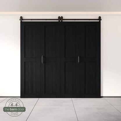 Biparting Bifold Barn Door Kit - 4 Doors with Black Hardware for Large Closet Openings