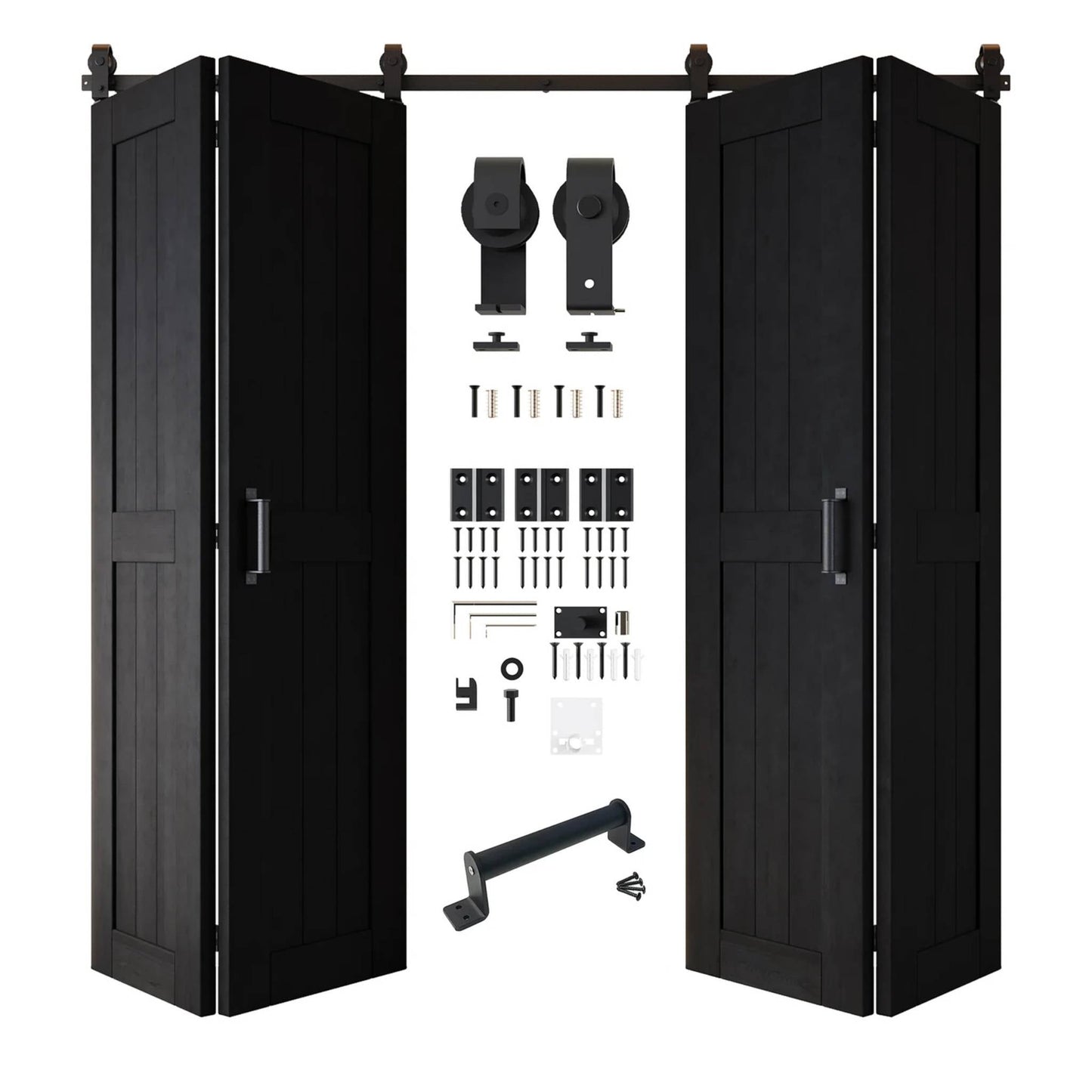 Biparting Bifold Barn Door Kit - 4 Doors with Black Hardware for Large Closet Openings