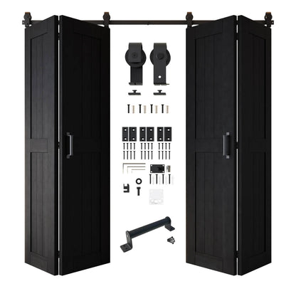 Biparting Bifold Barn Door Kit - 4 Doors with Black Hardware for Large Closet Openings