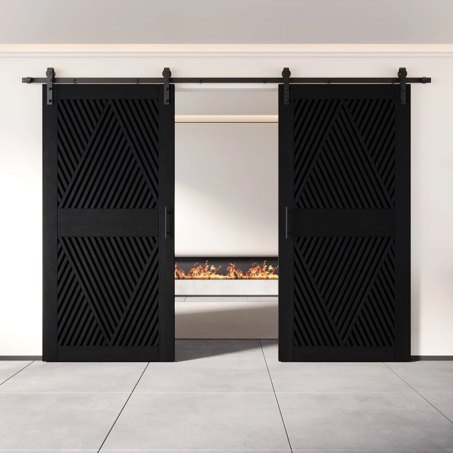 Double Barn Door Kit - Diamond Pattern with Matte Black Hardware & 8 Color Finishes