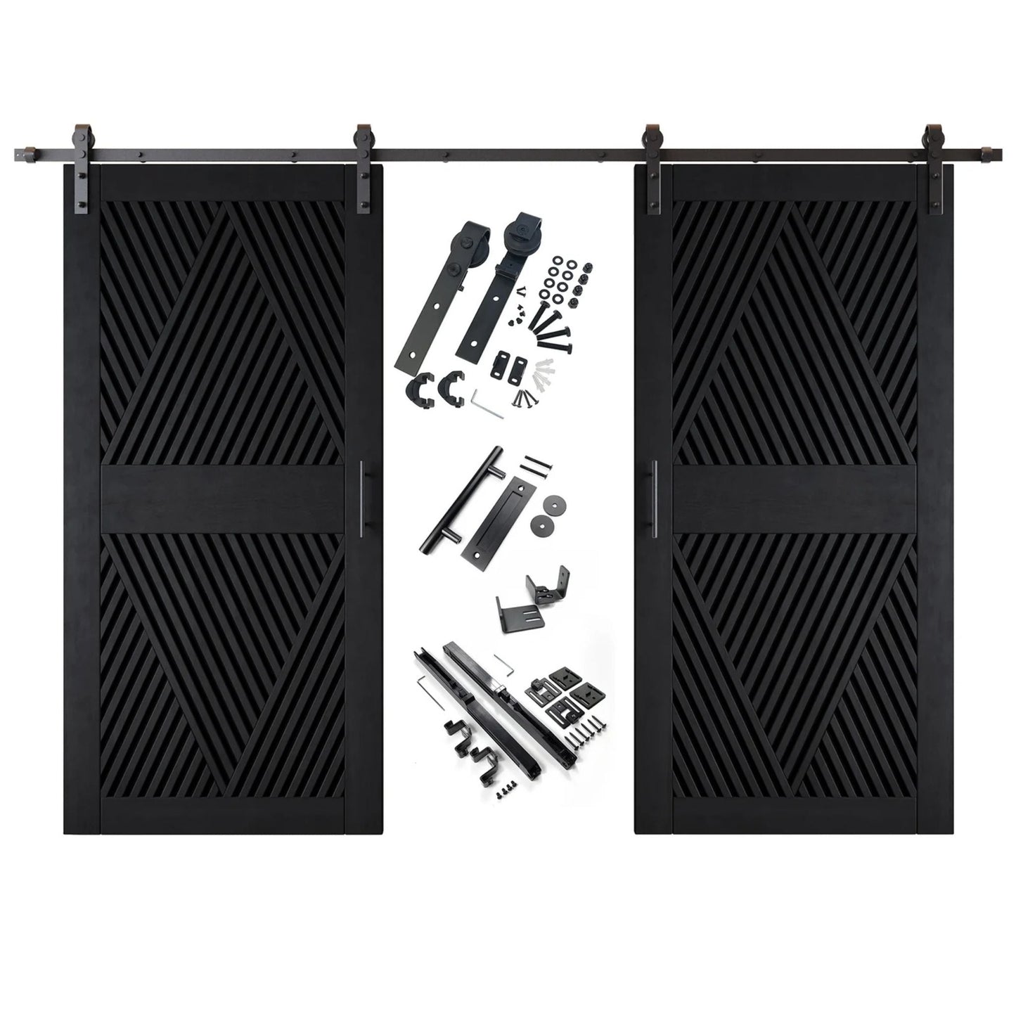Double Barn Door Kit - Diamond Pattern with Matte Black Hardware & 8 Color Finishes