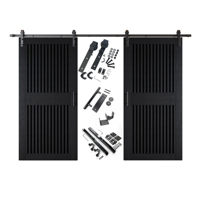 Double Barn Door Kit - Vertical Slat Design with Black Hardware & Custom Finishes