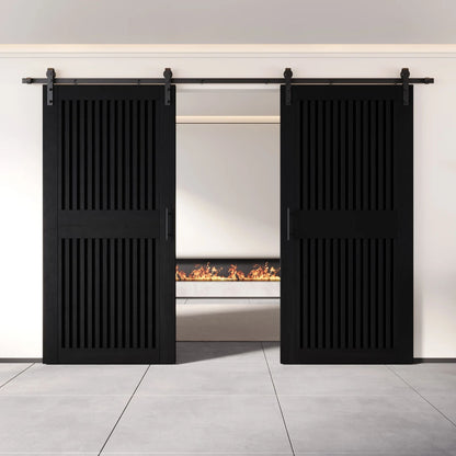 Double Barn Door Kit - Vertical Slat Design with Black Hardware & Custom Finishes