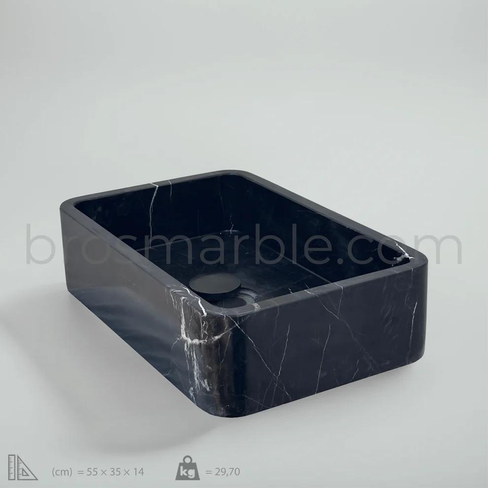 Marble Sink – Black Stone Vessel Sink for Bathroom | Toros Black Rectangular Natural Marble Basin