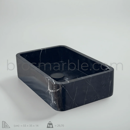 Marble Sink – Black Stone Vessel Sink for Bathroom | Toros Black Rectangular Natural Marble Basin