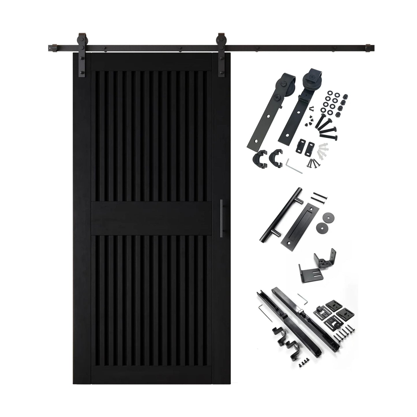 Vertical Slat Barn Door Kit - Black Hardware with DIY Unassembled System & Custom Finishes