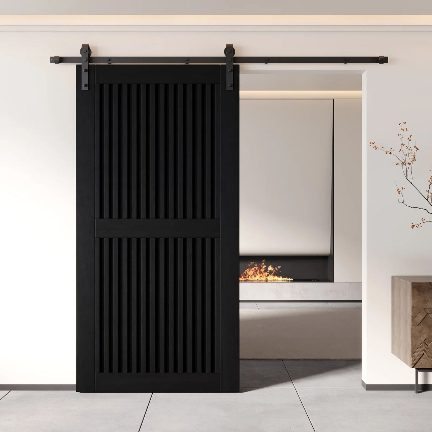 Vertical Slat Barn Door Kit - Black Hardware with DIY Unassembled System & Custom Finishes