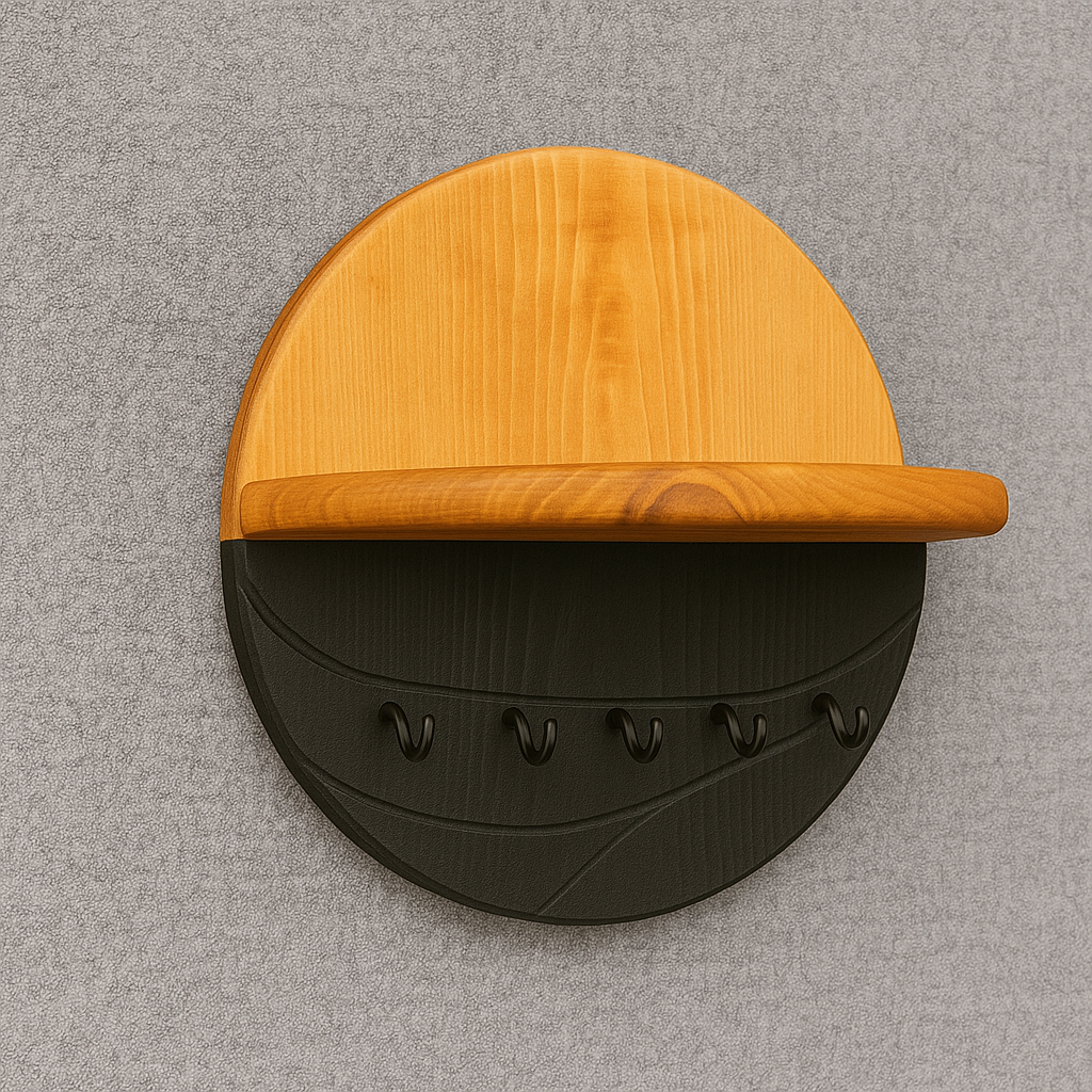 Modern Wall Key Holder with Shelf – Minimalist Wooden Entryway Organizer with Hooks | Handmade Home Décor