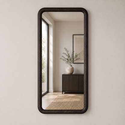 Rounded Rectangle Wall Mirror, Wood Framed Mirror, Solid Beech Wood Bathroom Vanity Mirror