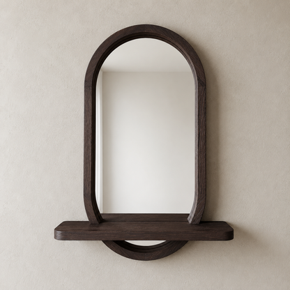 Capsule Wood Wall Mirror with Shelf, Modern Entryway and Vanity Mirror