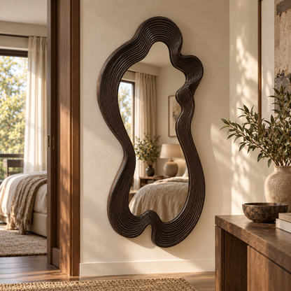 Linden Wood Wavy Mirror, Organic Full-Length Statement Wall Art