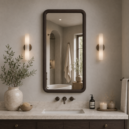 Rounded Rectangle Wall Mirror, Wood Framed Mirror, Solid Beech Wood Bathroom Vanity Mirror