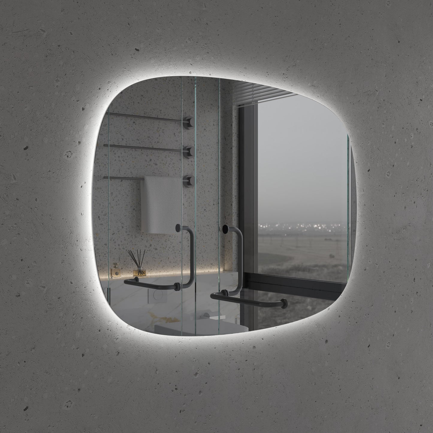 LED Bathroom Mirror Irregular Shape – Modern Asymmetrical Backlit Vanity Mirror | Warm & Cool Light (3000K–6500K)