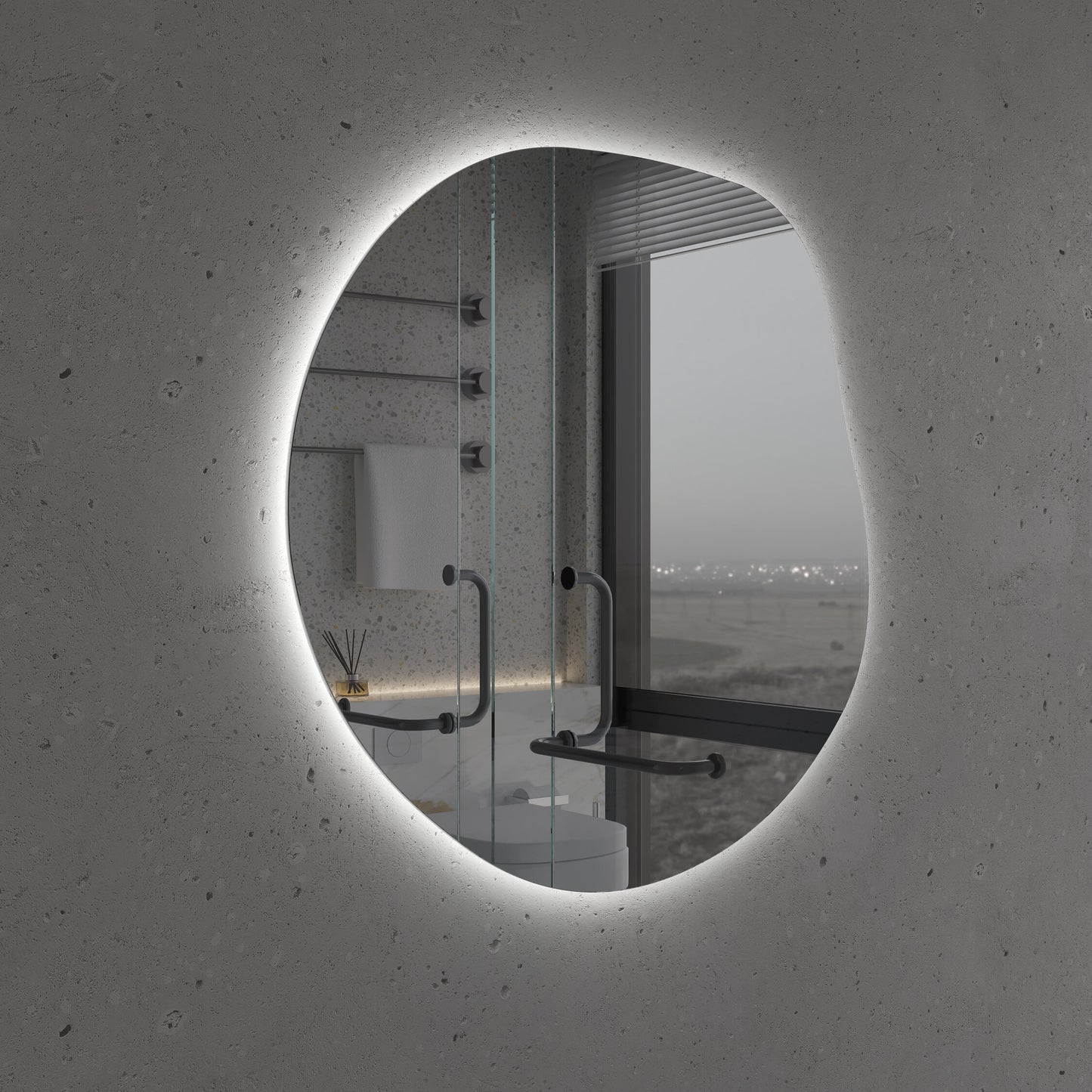 LED Bathroom Mirror Irregular Shape – Modern Asymmetrical Backlit Wall Mirror | Dimmable Warm & Cool Light (3000K–6500K)