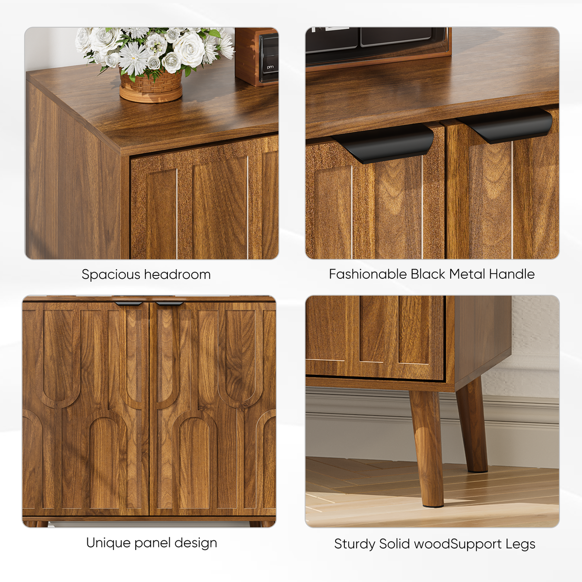 Farmhouse Style Sideboard Buffet Cabinet with Storage, Walnut Wood Coffee Bar Cabinet, 31.5' W