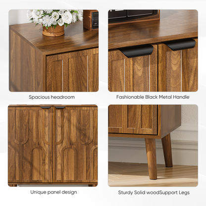 Farmhouse Style Sideboard Buffet Cabinet with Storage, Walnut Wood Coffee Bar Cabinet, 31.5' W