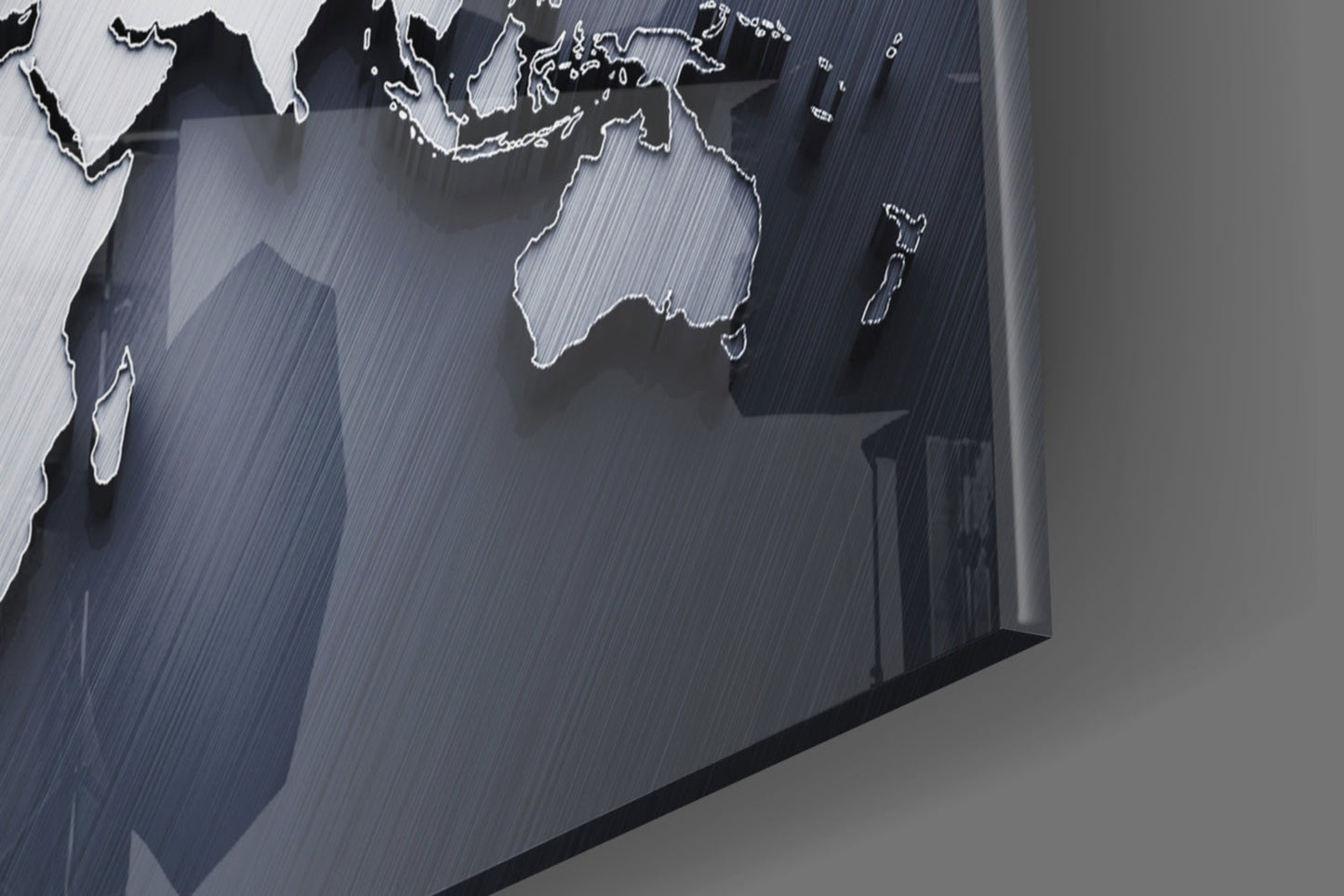 Brushed Steel 3D World Map Glass Wall Art
