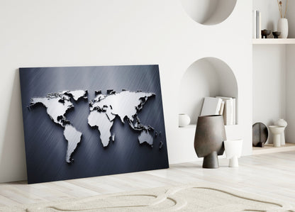 Brushed Steel 3D World Map Glass Wall Art