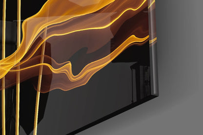Golden Lotus on Black Flowing Glass Wall Art