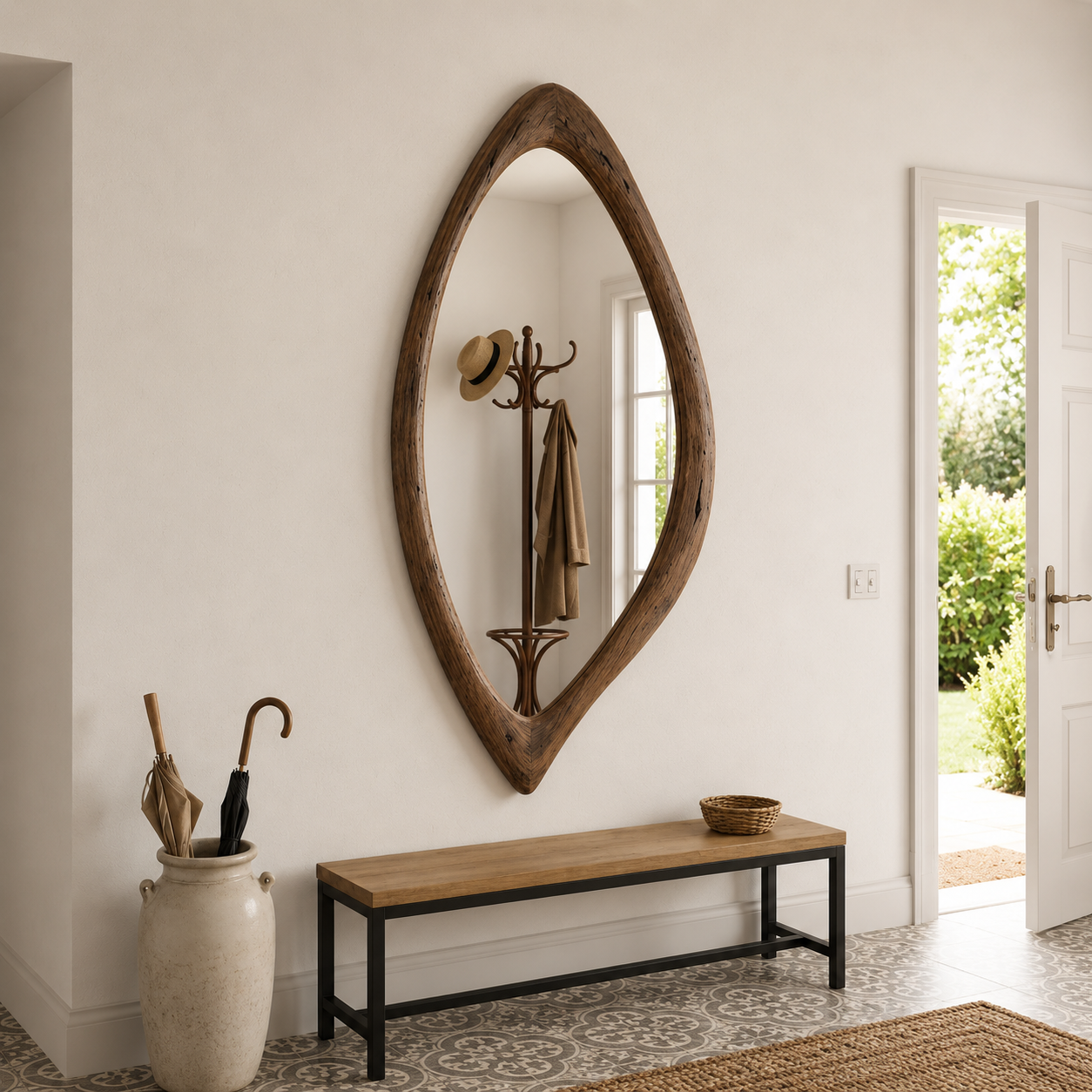 Organic Teardrop Wood Mirror, Solid Wood Wall Mirror, Asymmetrical Irregular Mirror, Walnut Mirror, Rustic Japandi Entryway Decor