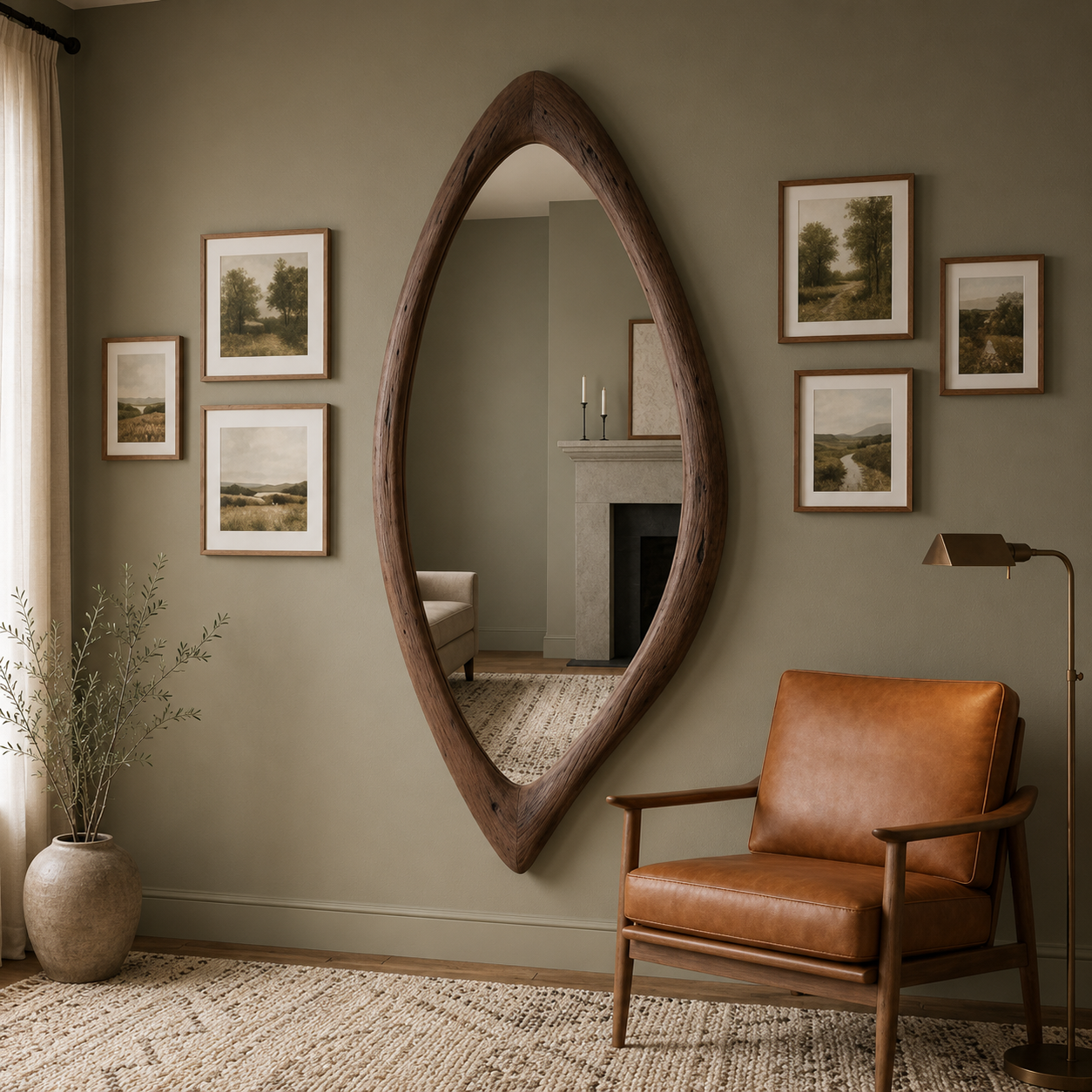 Organic Teardrop Wood Mirror, Solid Wood Wall Mirror, Asymmetrical Irregular Mirror, Walnut Mirror, Rustic Japandi Entryway Decor
