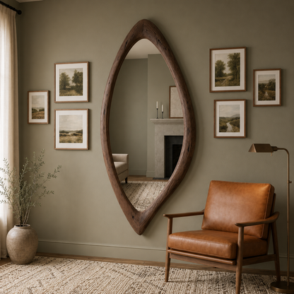 Organic Teardrop Wood Mirror, Solid Wood Wall Mirror, Asymmetrical Irregular Mirror, Walnut Mirror, Rustic Japandi Entryway Decor