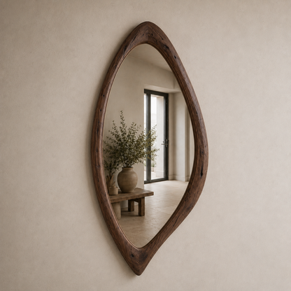 Organic Teardrop Wood Mirror, Solid Wood Wall Mirror, Asymmetrical Irregular Mirror, Walnut Mirror, Rustic Japandi Entryway Decor
