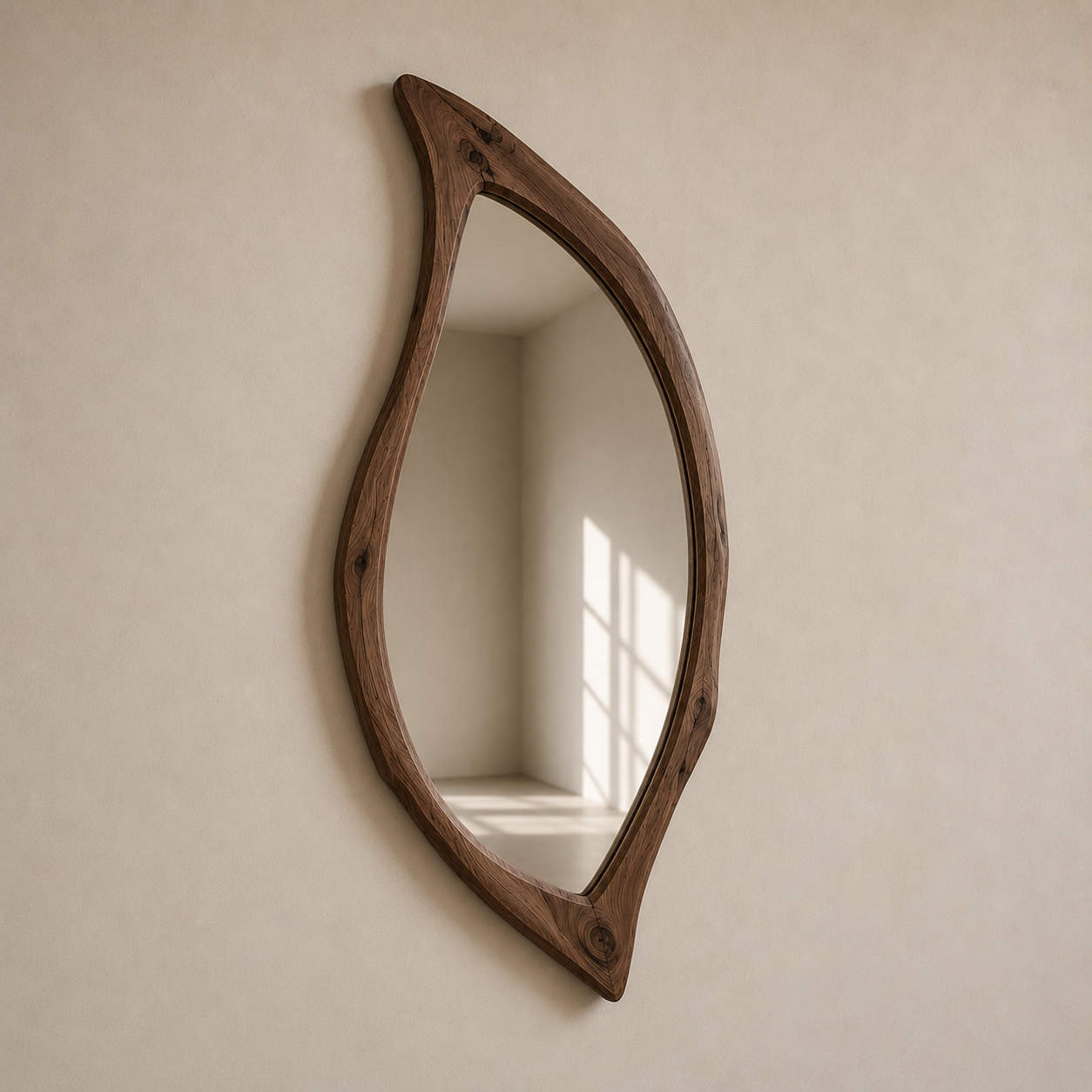 Organic Natural Wood Mirror, Irregular Wall Mirror, Handmade Walnut Mirror, Rustic Modern Home Decor, Live Edge Wood Mirror