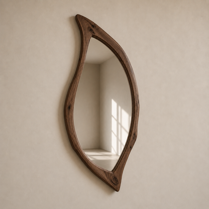 Organic Natural Wood Mirror, Irregular Wall Mirror, Handmade Walnut Mirror, Rustic Modern Home Decor, Live Edge Wood Mirror