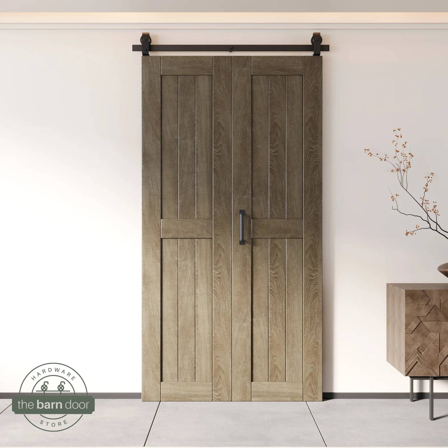 2-Door Bifold Barn Door Kit - Black Hardware with Folding Panels for Space-Saving Closets