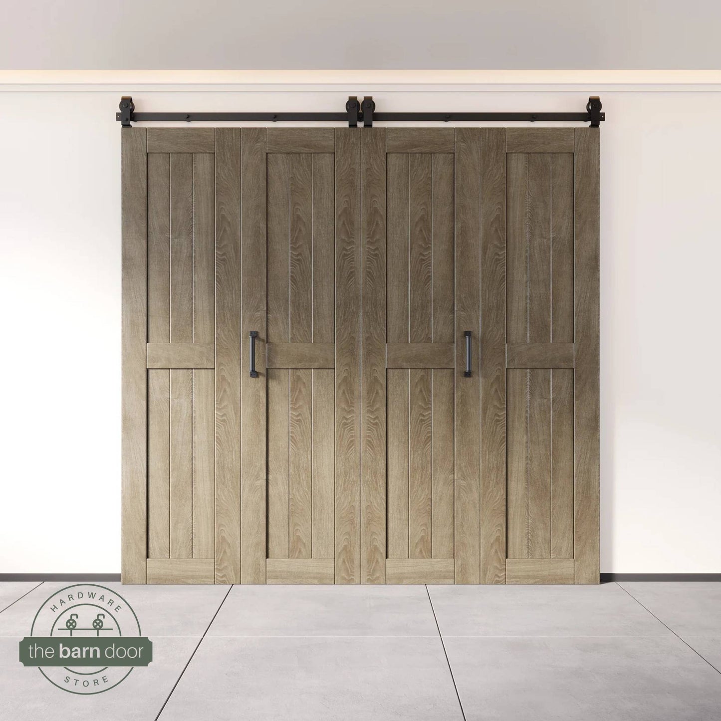 Biparting Bifold Barn Door Kit - 4 Doors with Black Hardware for Large Closet Openings