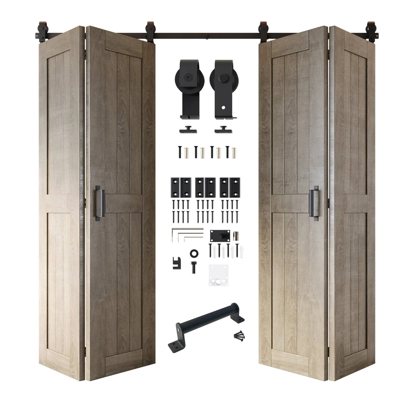 Biparting Bifold Barn Door Kit - 4 Doors with Black Hardware for Large Closet Openings