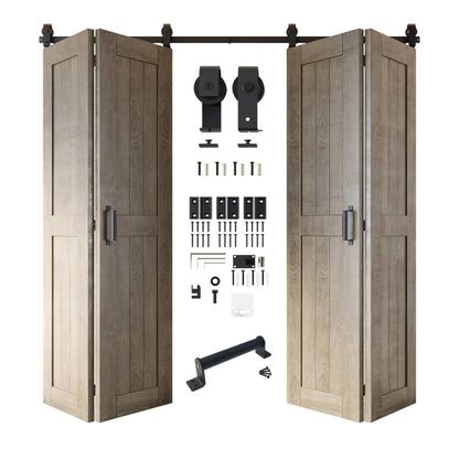 Biparting Bifold Barn Door Kit - 4 Doors with Black Hardware for Large Closet Openings