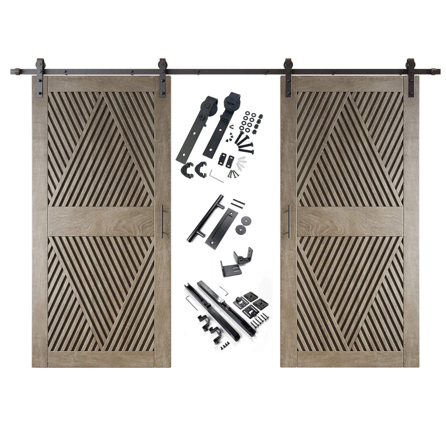 Double Barn Door Kit - Diamond Pattern with Matte Black Hardware & 8 Color Finishes