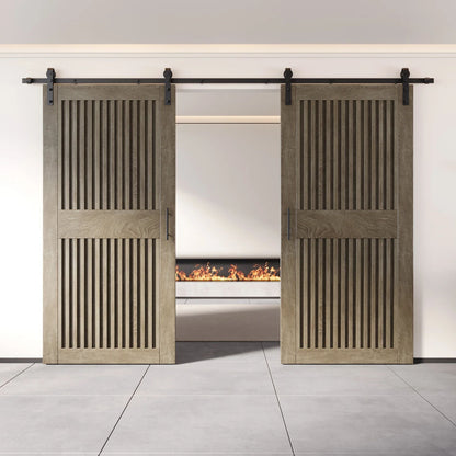 Double Barn Door Kit - Vertical Slat Design with Black Hardware & Custom Finishes