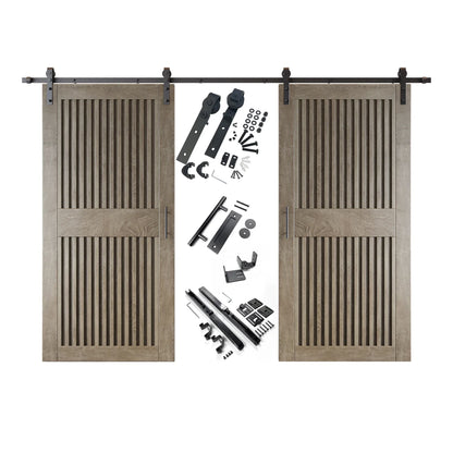 Double Barn Door Kit - Vertical Slat Design with Black Hardware & Custom Finishes
