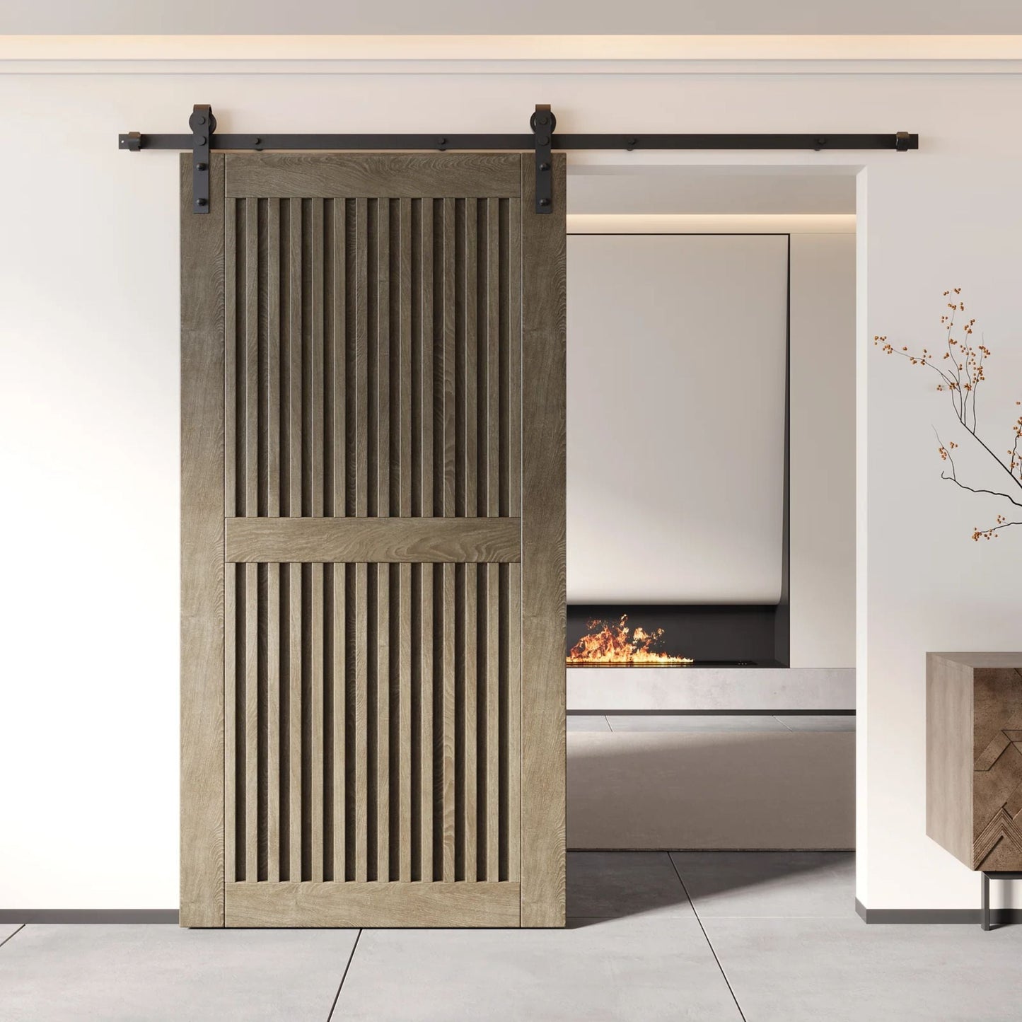 Vertical Slat Barn Door Kit - Black Hardware with DIY Unassembled System & Custom Finishes