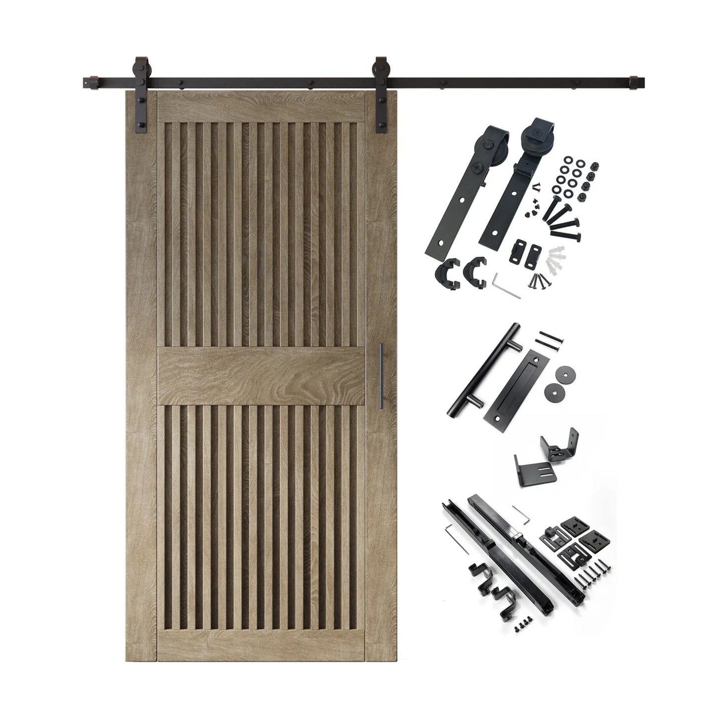 Vertical Slat Barn Door Kit - Black Hardware with DIY Unassembled System & Custom Finishes