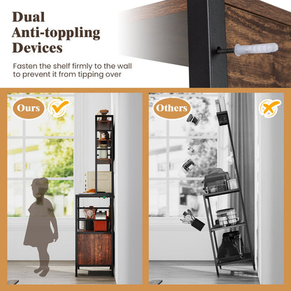 Coffee Bar Cabinet with S-Shaped Hooks and Wine Bottle Holders-Rustic Brown