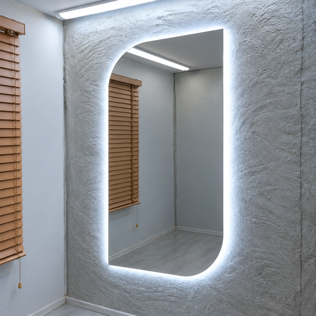 Asymmetrical LED Full Length Mirror, Frameless Backlit Wall Light, Bedroom Bathroom Mirror