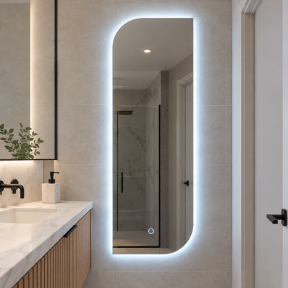 Asymmetrical LED Full Length Mirror, Frameless Backlit Wall Light, Bedroom Bathroom Mirror