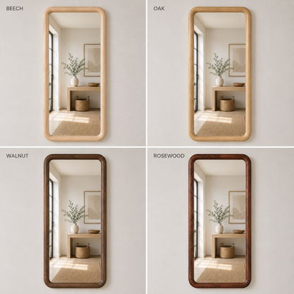 Rounded Rectangle Wall Mirror, Wood Framed Mirror, Solid Beech Wood Bathroom Vanity Mirror